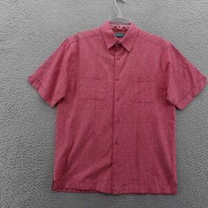 Cubavera Short Sleeve Button Down Linen Blend Shirt Small Red Mens‎ Beach Travel